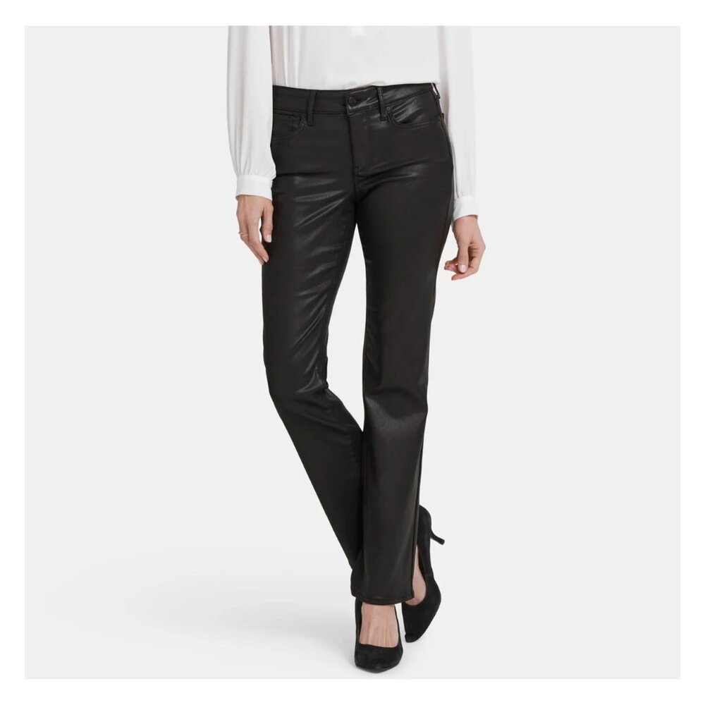 NYDJ Marilyn Straight Black Coated Jeans Women 14 Stretch Lift Tuck‎ Technology